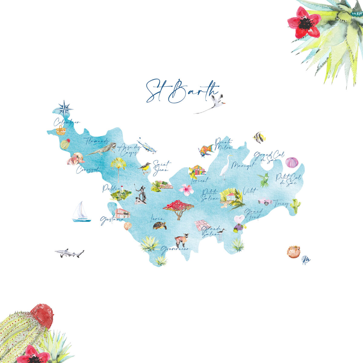 Carte des Quartiers de Saint-Barthélemy Edition 2022 - MOON ST BARTH - Illustration