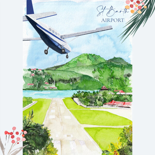 Aquarelle de Saint-Barthélemy : Airport - Moon St Barth - Illustration