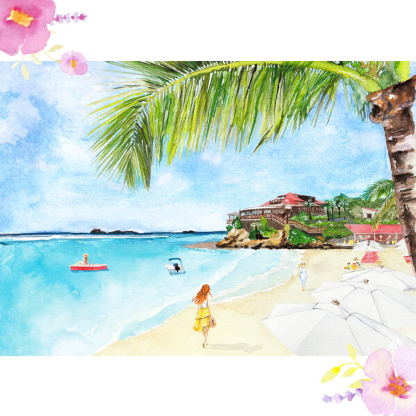 Aquarelle de l'Eden Rock à Saint-Barthélemy - MOON ST BARTH - Illustration